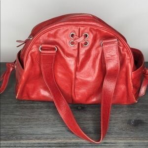Cole Haan Red Leather Hobo Satchel Bag